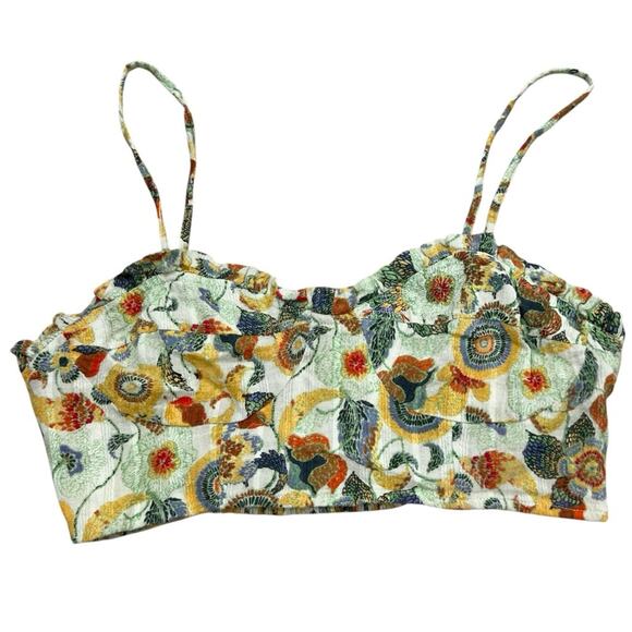 Anthropologie Smocked Floral Print Cropped Bustier Top Small - Picture 2 of 6